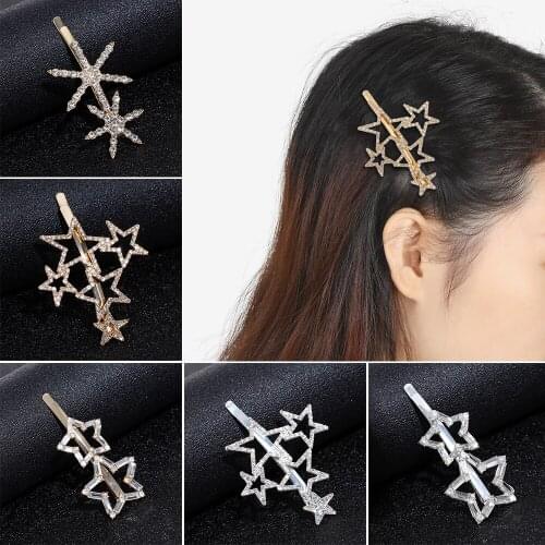 Fashion Shiny Crystal Hair Clip Bling Pentagram Rhinestone Star Snow Zircon Headwear Bobby Pin Metal Barrette Hair Accessories