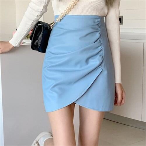 2021 Femme Party Mujer PU New Mini Skirts Lady Hot Girls Bodycon OL Slim High Waist Sexy Casual Autumn Fashion Prom