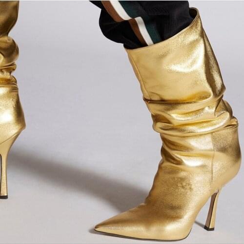 New Sexy Pleated Ankle Boots Women Stiletto High Heels Pointed Toe Shoes Women Botines Mujer Large Size Catwalk Botas de mujer