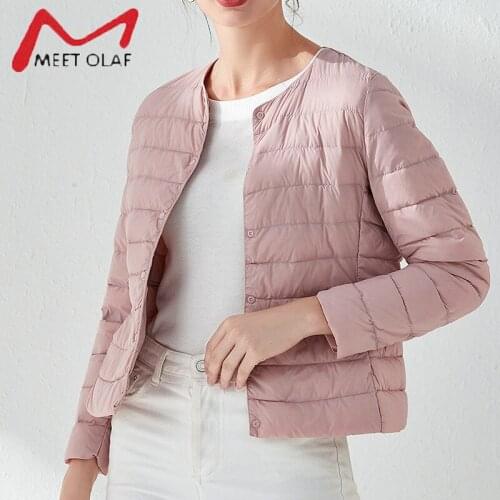 2021 new down jacket womens ultra light short round neck white duck down coat Korean fashion all-match overcoat outwear