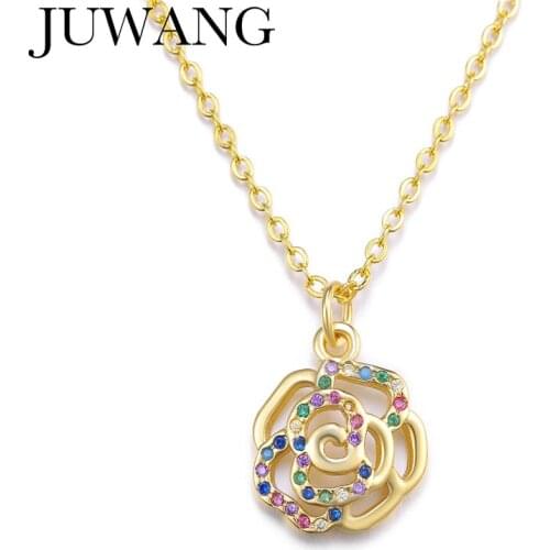 Multi-color Zircon Gold Color Flower Design long Necklace Pendants For Women 2019 New Fashion Party Wedding Jewelry
