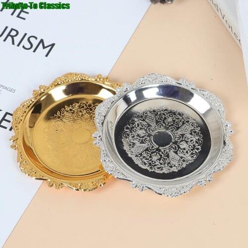 Golden Iron Tray Glossy Plate for Decoration Ornaments Buffet Fruit Cake Party Supplies Dessert Sundries Storage Plates Silver