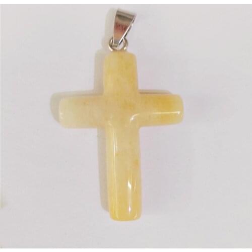 1 Pcs 44x30x8mm Natural Yellow Jade Cross Hand-Carved DIY Necklace Jewelry Making Reiki Healing Pendant Bead