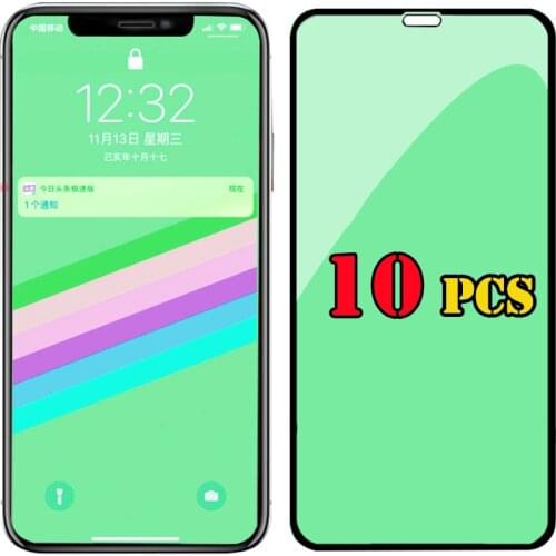 10pcs Green Light Protect Eyes Tempered Glass Screen Protector Full Cover For iPhone 12 Mini 11 Pro Max XS XR X 8 7 6 Plus SE