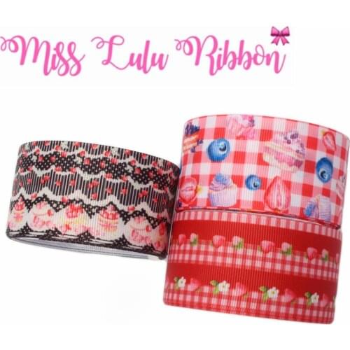 16mm-75mm Strawberry Series Printed Grosgrain/Elastic Ribbon Little Flower Pink Check DIY Hair Bowknots Party Decor 50yards/roll