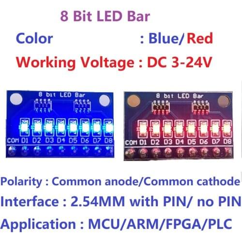 2pcs 3-24V 8 Bit Blue/Red Common anode/cathode LED indicator Module Breadboard starter kit Board for MCU ARM 3d printer UNO MEGA