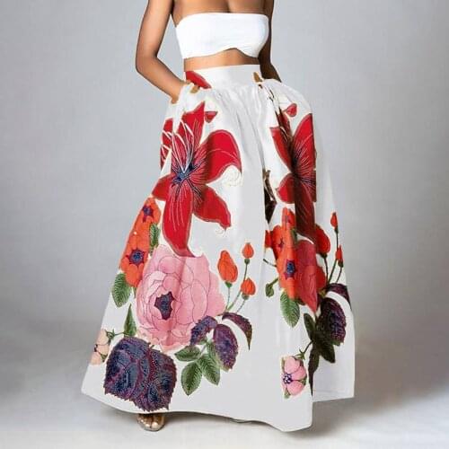2021 Fashion Loose Vintage Party Bohemian High Waist Maxi Skirts Ladies Floral A-line Skirt