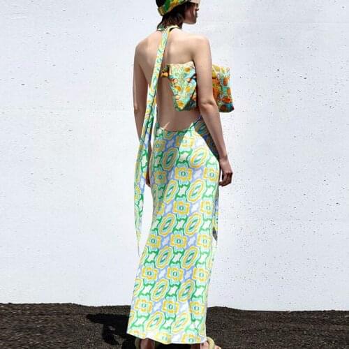 2021 ZA Women Bow Camisole Dress Sleeveless Floral Printed Midi Dresses Lady Party Vestido Elegant Girl Backless Causal Outfits