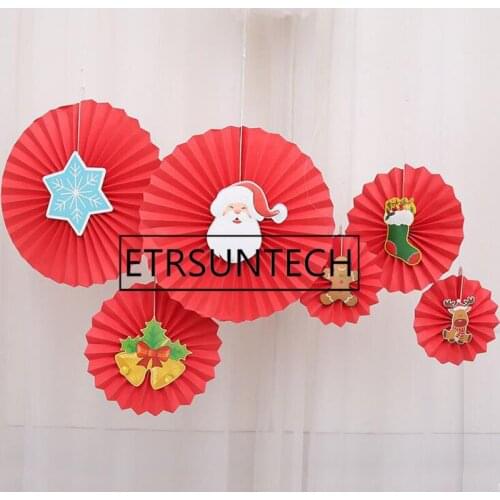 30sets Christmas Decoration Tissue Paper Fan New Year Hanging Decoration Santa Claus,Elk,Gingerbread Man Paper Flower