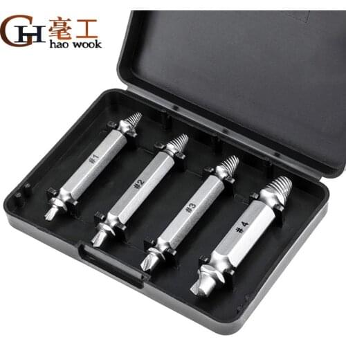 4pcs Damaged Screw Extractor Drill Bits Guide Set Broken Speed Out Easy out Bolt Stud Stripped Screw Remover Tool