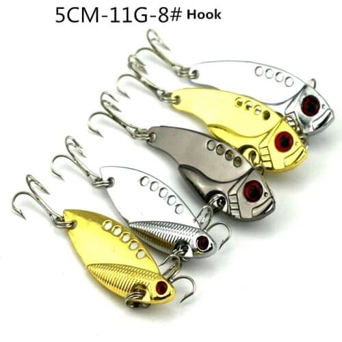 5Pcs 5cm 11g Hard Baits Metal VIB Lures Vibration Spinner Spoon Sequins Fishing Lure Bass Artificial Bait Cicada Treble Hooks