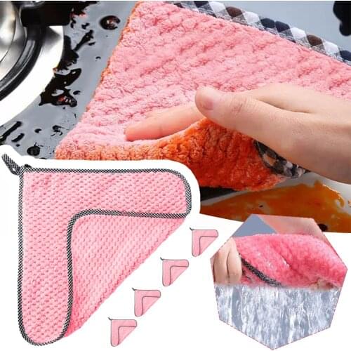 5Pcs Kitchen Dish Cloth Microfiber Soft Super Absorbent Cloth Oil Water Stains Removal Cleaning Towel Kitchen Supplies