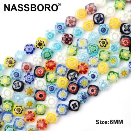 6mm Colorful Handmade Glass Lampwork Beads Material Diagonal Hole Square Beads For Jewelry Diy Perles Spacer Beads Wholesale