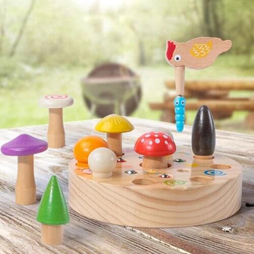 Kids Magnetic Pull Mushroom Woodpecker Catch Worm Puzzle Game Early Education Toy Intelligence Develop Toy