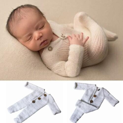 Woolen Knitted Baby Photo Shoot Clothes White Rompers Infant Boy Girl Pictures Clothing Outfits Jumpsuit Autumn Winter Warm