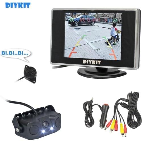DIYKIT 3.5" TFT LCD Backup Car Monitor Waterproof Video Parking Radar Sensor Reversing Car LED Camera Parking Assistance System