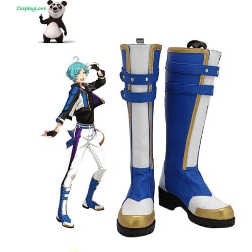 Ensemble Stars Yumenosaki Ryuseitai Shinkai Kanata White Blue Cosplay Shoes Long Boots Leather Custom Made For Halloween
