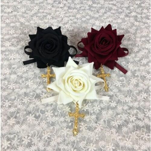 Gothic Handmade Lolita Rose Hairpin Cross Pendant Headwear Vintage Palace Style Japanese Girl Hair Accessories D522