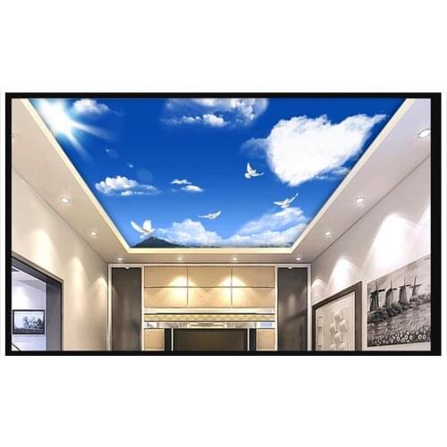 Customized 3d ceiling murals wallpaper Blue sky sun heart white clouds snow mountain pigeons zenith murals wall paper home decor