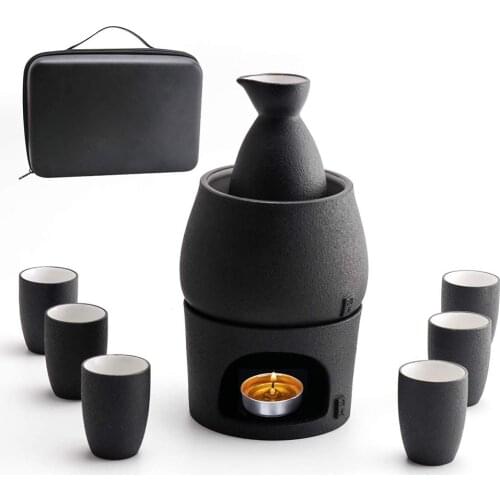 Ceramic Sake Set Cups with Warmer Sake Saki Drink Storage Gift Box Porcelain Pottery Hot Cold Saki Drink