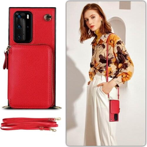 Long Strap Leather Phone Case For Huawei P40 Pro Plus Case Multifunction P40 Pro + Cover Coque For Huawei P30 Lite P30 Pro Funda
