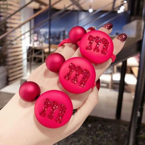 New Year Pink Red M Bean Hair Band Rubber Band Hair Tie Cartoon Doll Children Cute Funny Crystal Hair Accessories Girls Gifts
