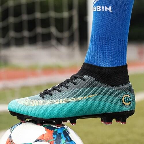 Soccer Shoes Men High Ankle Kids Football Shoes Fustal Football Boot Turf Training Sport Sneakers Long And Short Spike Soccer Cl