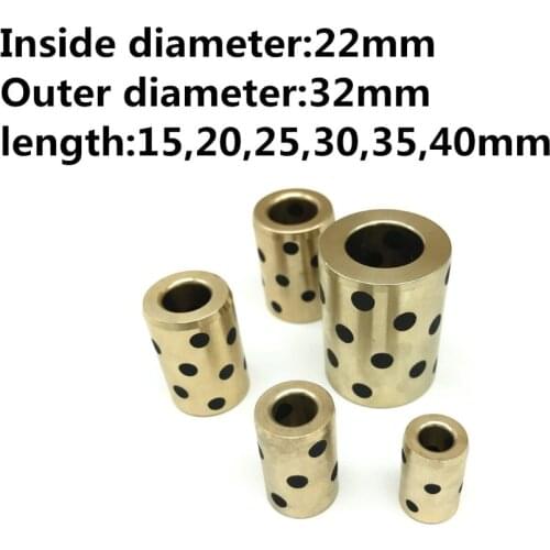 2pcs Inner diameter 22mm linear graphite copper set bearing copper bushing oil self-lubricating bearing JDB length 15-40mm