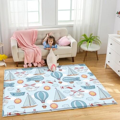 Fashion New Modern Art Soft Cartoon Hot Air Balloon Airplane Childrens Flannel Carpet Childrens Room Anti-Slip Carpet&Rug