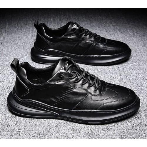 Mens non-slip sports shoes all black large size 45 waterproof 46 casual small leather shoes mens casual shoes