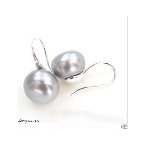 Genuine 11-12 mm saltwater white pearl earring 925 sterling silver earring