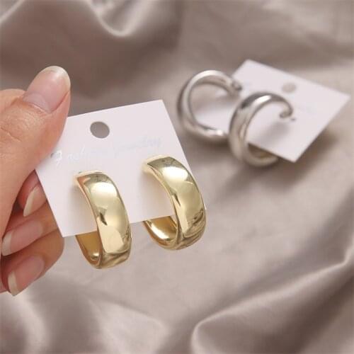 2021 New Gold Silver Color Metal Circle Earrings Geometric Earrings for Women Fashion Minimalist Girl Wedding Party Jewelry