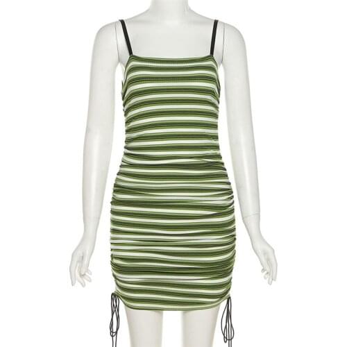 Spring and summer new style womens sexy slim fashion striped pleated suspender dress women
