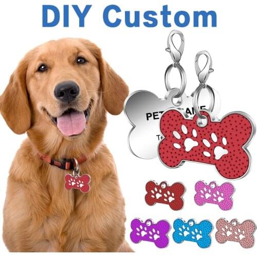 Personalized Dog Tags Engraved dog Pet ID Name Collar Tag Pendant Pet Accessories Bone/Paw Glitter Customized Dog Collar Tag