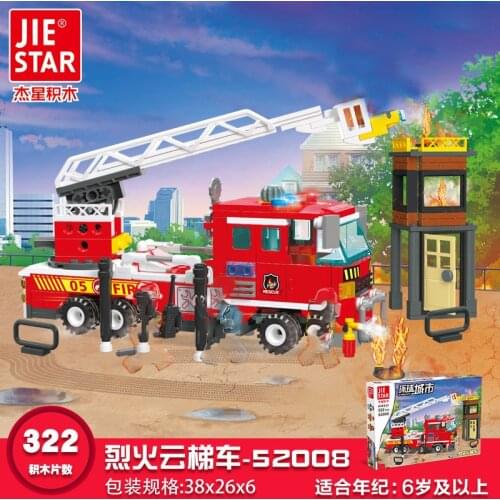 Fire Truck Building Blocks Ladder Fire Truck Light blisters Fire Truck Forest Fire-Fighting Aircraft Brick 3D Model Toy Kid Gift