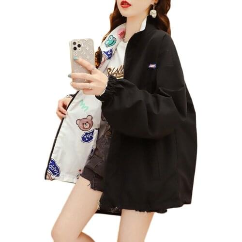 Positive And Negative Workwear Jacket Female Trench Coat Women Casual Tooling Jacket Womens Printed Street Baseball Uniformual