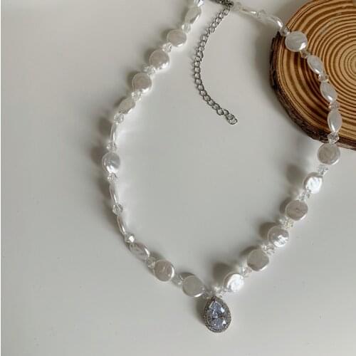 Origin Summer French Baroque Balck Color Waterdrop Circle Shape Pearl Pendant Necklace for Women Unique Design Necklace Jewelry