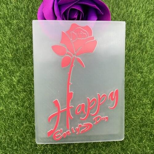Forever happy day rose flower transparent plastic DIY embossing plate foldable scrapbook template mold Tool Plastic Template