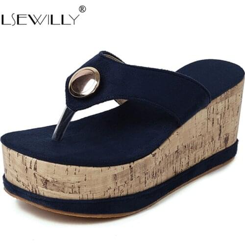 Lsewilly Platform Wedges Sandals Wedges Flip Flops High Heel Sandals Slippers beige Beach Sandals Bohemia Flip Flops blue