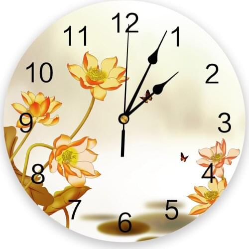 Modern Wall Clock Ink Lotus Butterfly PVC Wall Clock Home Decor Bedroom Silent Oclock Watch Wall for Living Room