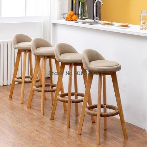 Bar Chair Solid Wood Bar Chair Front Desk Chair Modern Simple Milk Tea Shop High Stool Household Revolving Creative Bar Chair