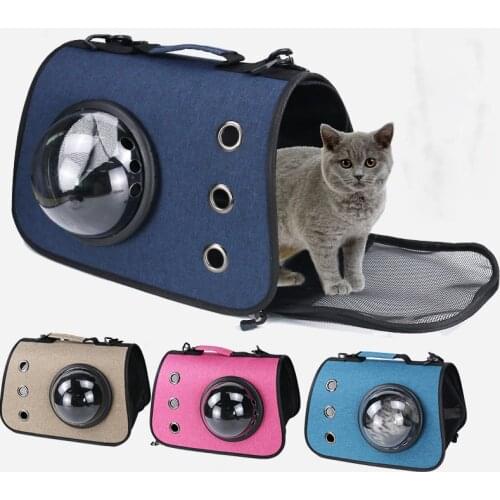 Cat Carrier Bag Outdoor Portable Cat Handbag Foldable Breathable Linen Travel Pet Bag Puppy Carrying Mesh One Shoulder Dog Bag