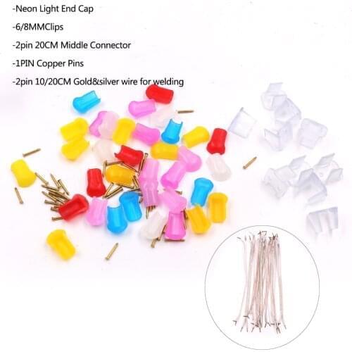 Neon Light End Cap/Clips/Middle Connector/Copper Pins/Welding line for 5-220V 6x12mm 8x16mm Led Neon Rope Sealed end Caps