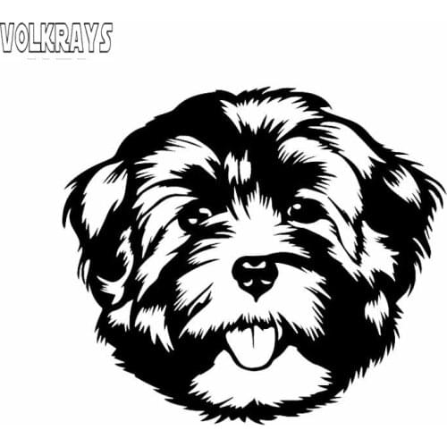 Volkrays personality Car Sticker Cute Animal Havanese Face Dog Breed accessories reflective Vinyl Decal Black/Silver,13cm*15cm