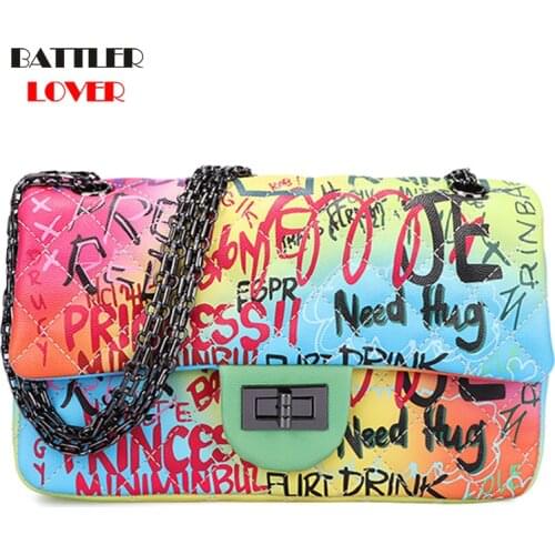Famous Brand Graffiti Bags for Women Rainbow Color Luxury Designer Female Bags Ladies Purses and Handbags
