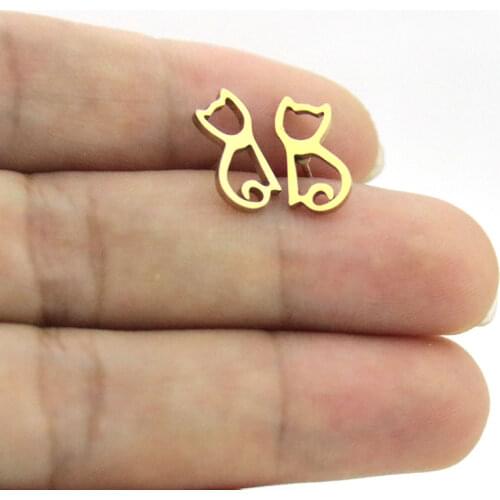 1Pair Stainless Steel Cat Earrings Lovely Cats Brincos Jewellery Vacuum plating 4 Colors Cats Lovers Kids Women Gift Jewlery
