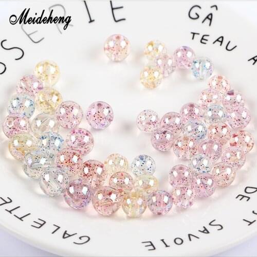 10mm/12mm Acrylic Round Charms Beads For Jewelry Making Transparent Glitter Straight Hole Beads Necklace Needlework Meideheng