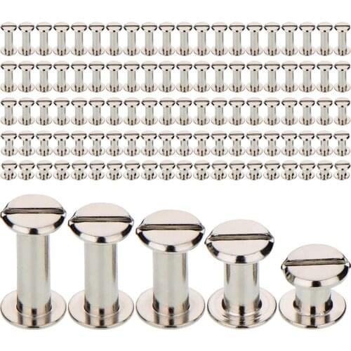 100 PCS Silver Chicago Screws Metal Posts Nail Rivet Button Leather Craft 5 Size