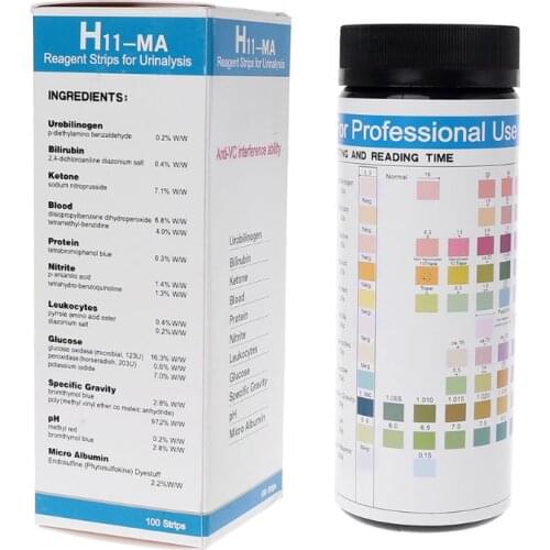 100Pcs H-11MA Urine Test Strip Reagent Strip For 11 Urinalysis With Anti-VC Interference Ability Test