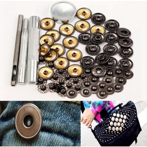 15 Sets 15mm Druckknöpfe Druckknopf Snap Klick Nähfrei Buttons + Werkzeug Leder